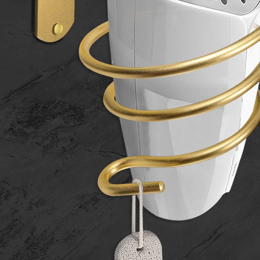 Wall-Mounted Gold Hair Dryer Holder for Bathroom Hair Care Tools