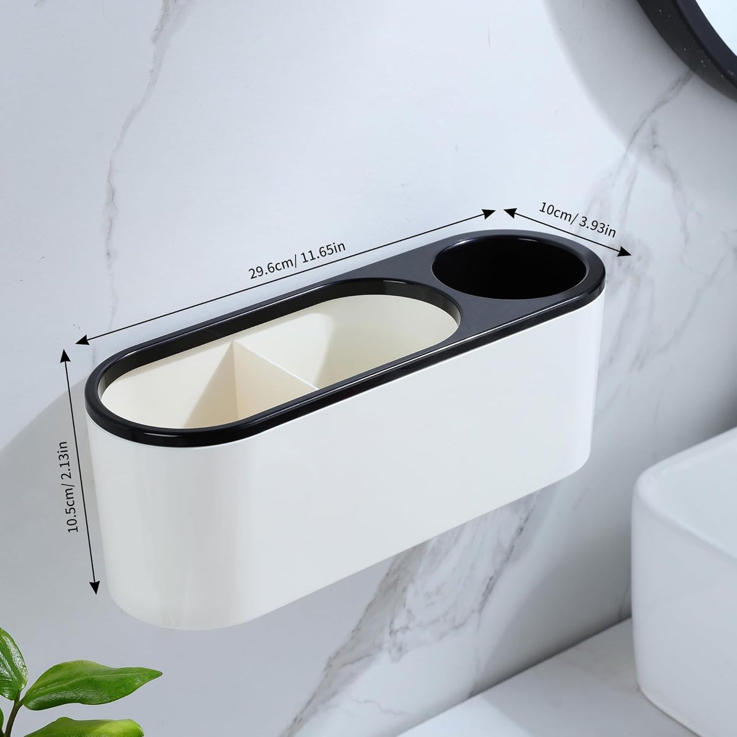 Self-Adhesive Hair Dryer Holder and 3-In-1 Hair Tool Organizer - Wall Mounted, Over Cabinet Door, and Free-Standing Options in White and Black