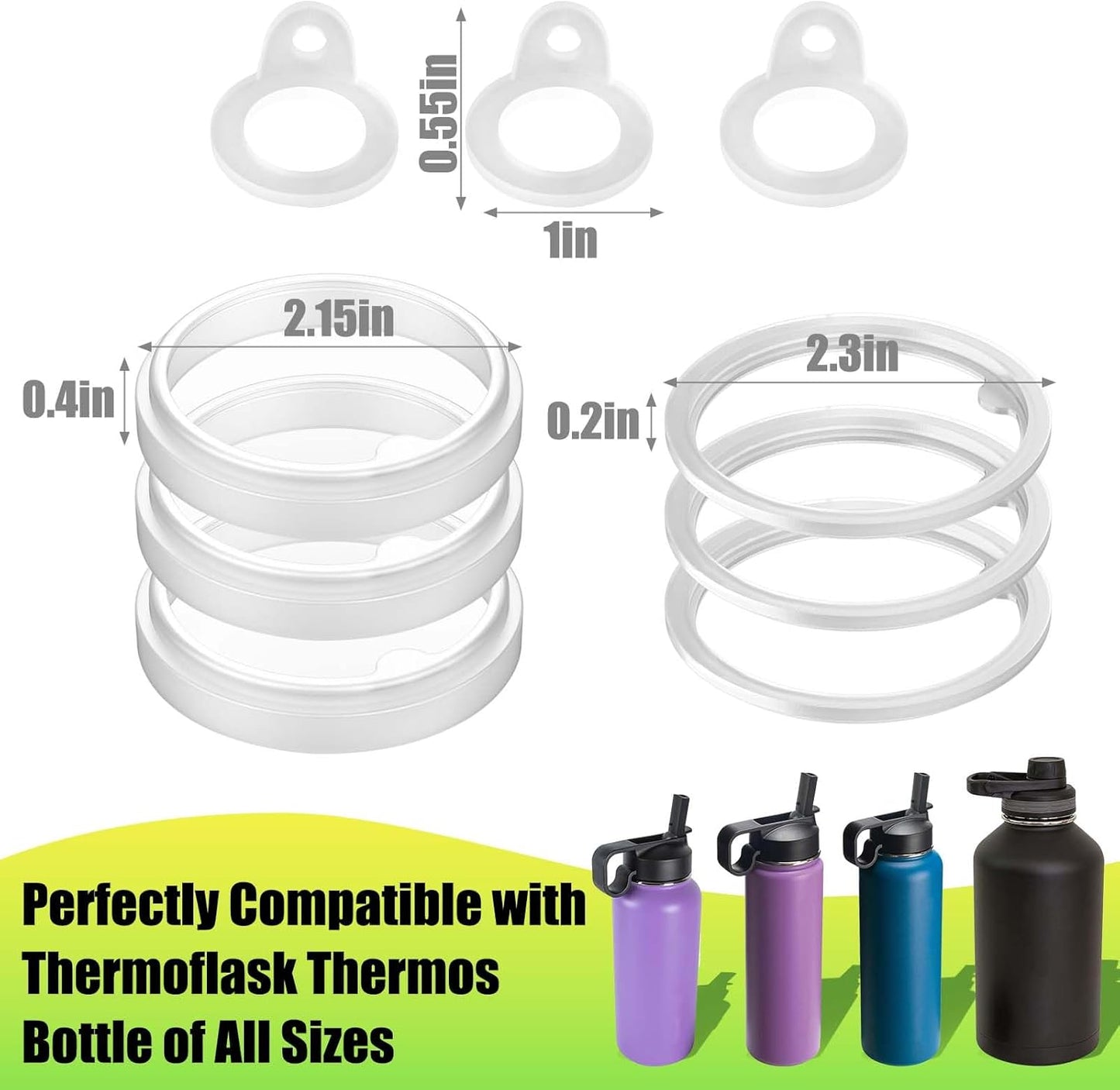 Silicone Gasket Replacement for Thermoflask 24Oz/32Oz/40Oz/64Oz, Each with Pick for Water Bottle Straw Lid, Chug Lid & Chug Spout