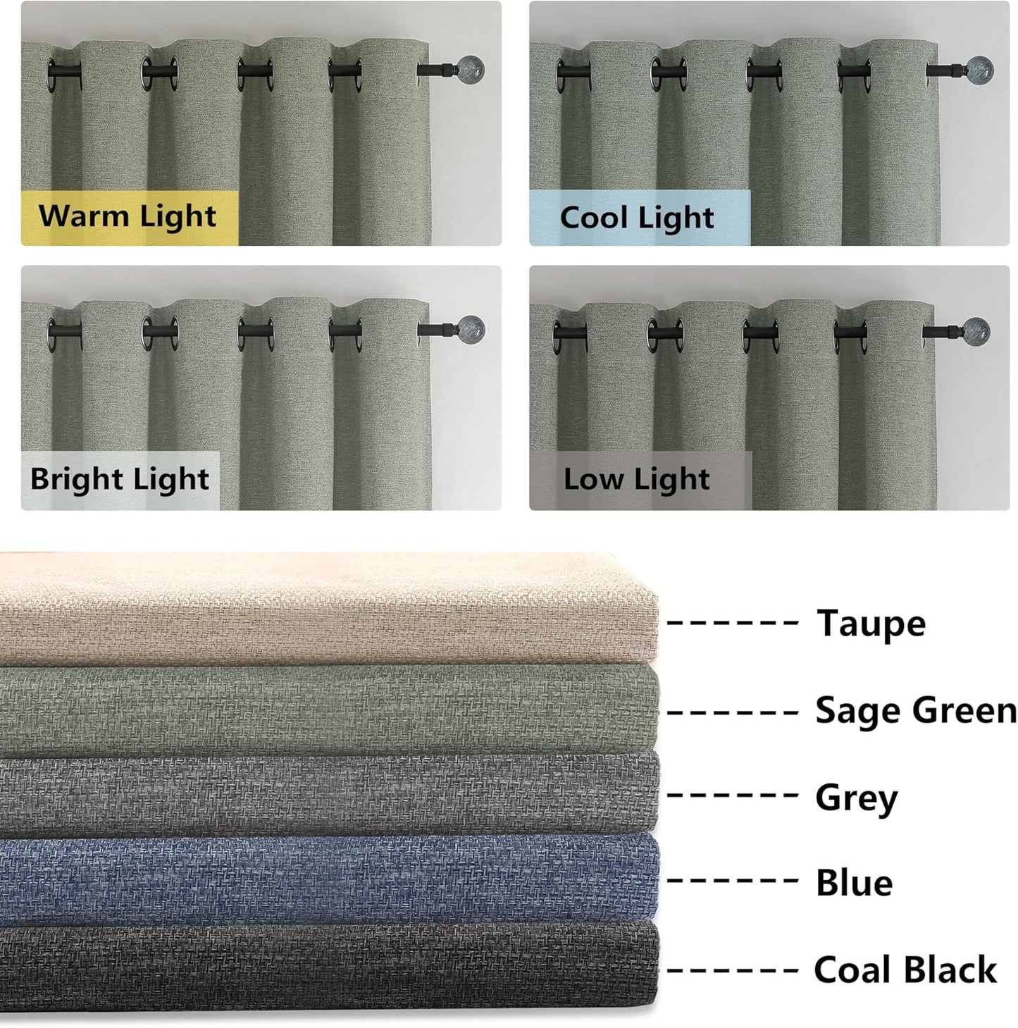 Linen Textured 100% Sage Green Blackout Curtains 63 Inch Length 2 Panels for Bedroom, Thermal Insulated Soundproof Grommet Curtains Blackout, Farmhouse Window Privacy Drapes, 40"W X 63"L