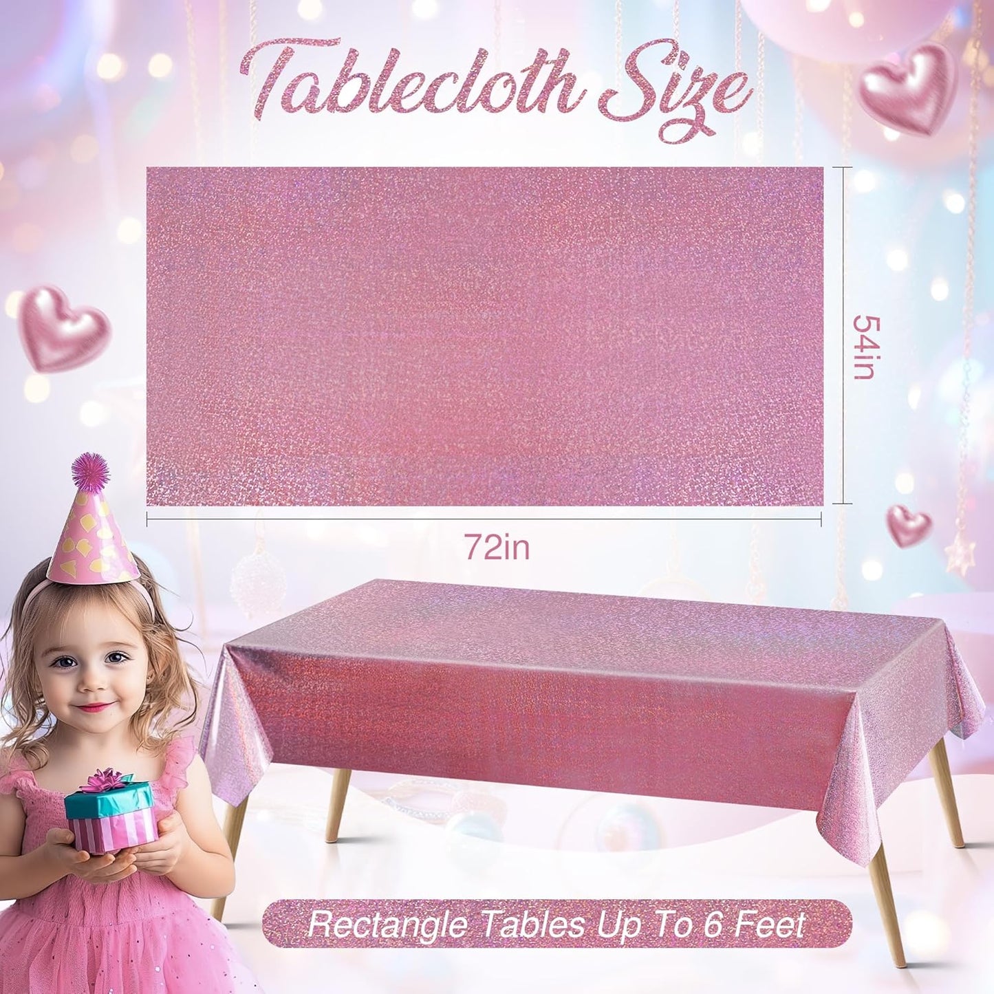 Light Pink Holographic Foil Tablecloths - Set of 2, 54x72 Durable Table Covers for Elegant Events, Perfect for Parties, Weddings, and Showers