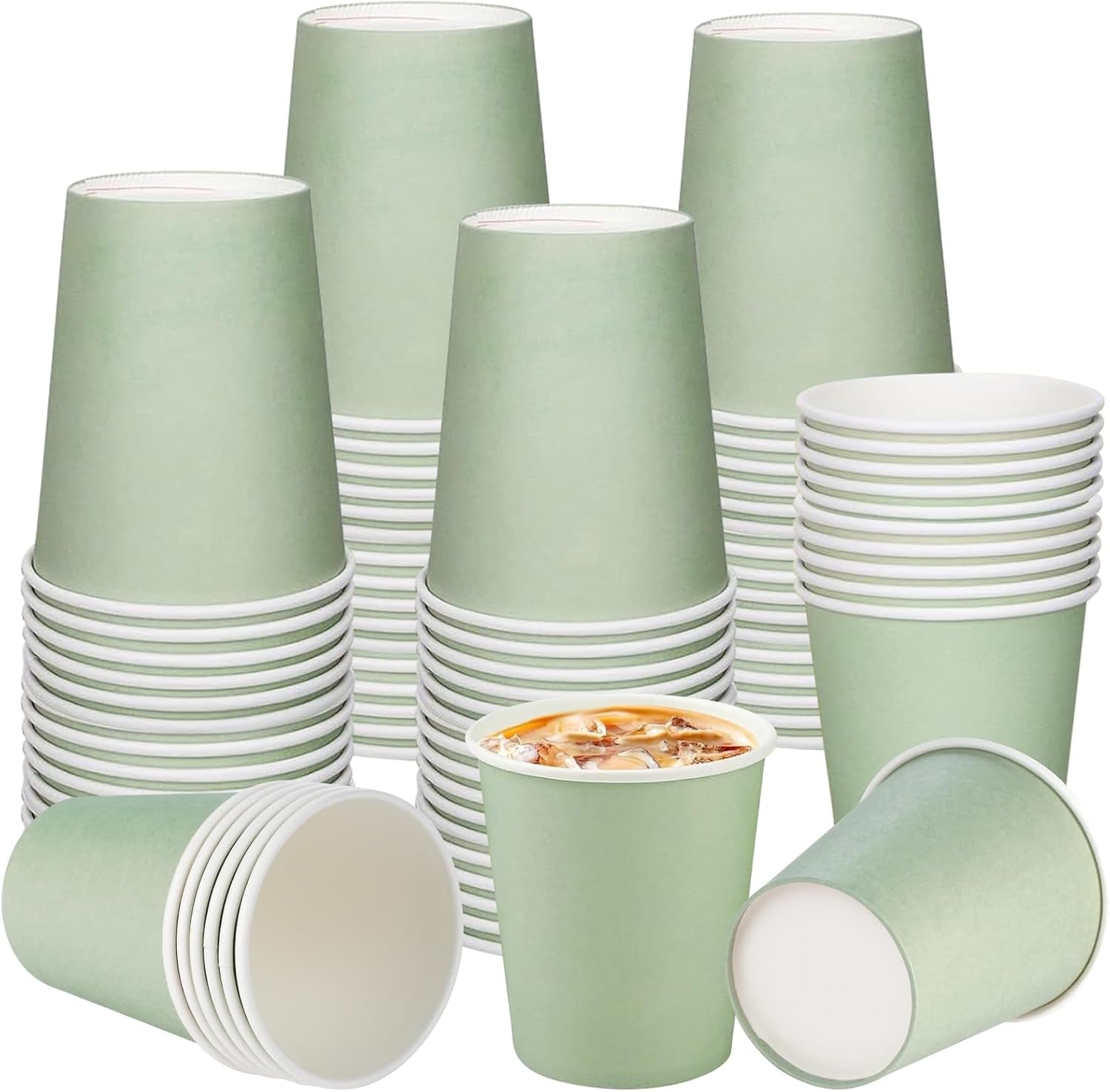 100Pcs 9Oz Sage Green Paper Cups,Disposable Coffee Paper Cup,Green Party Cups Beverage Drinking to Go Cups for Birthday Bridal Shower Wedding Easter St Patricks Baby Shower Party Supplies