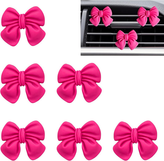 6 Pcs Pink Bow Car Air Vent Clips Coquette Cute Girly Car Decor Accessories Interior Aesthetic Decorations Charm Stuff for Women Girl (Hot Pink)