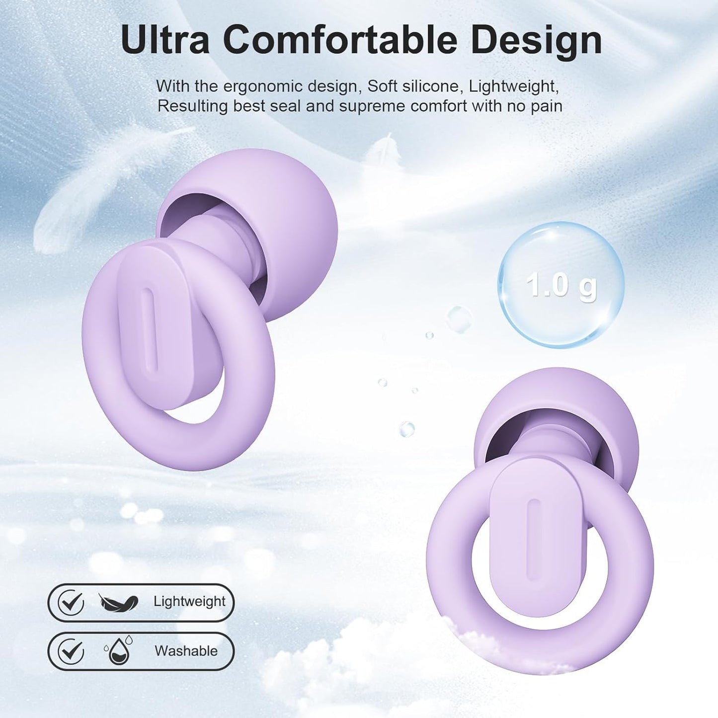 Ear Plugs for Sleeping Noise Cancelling, Reusable Earplugs for Noise Reduction, Soft Silicone Hearing Protection Ear Plugs for Sleep, Work, Noise Sensitivity, Study, Snoring, Concert 30-35Db