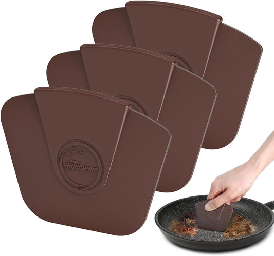 Pan Scraper Dish Scraper Tool - Pot Scraper Plastic for Cast Iron Skillet Cookware Cleaning, 3 Pcs Non Scratch Plastic Food Scraper Tool Kitchen, Heat Resistant Kitchen Scraper, Brown