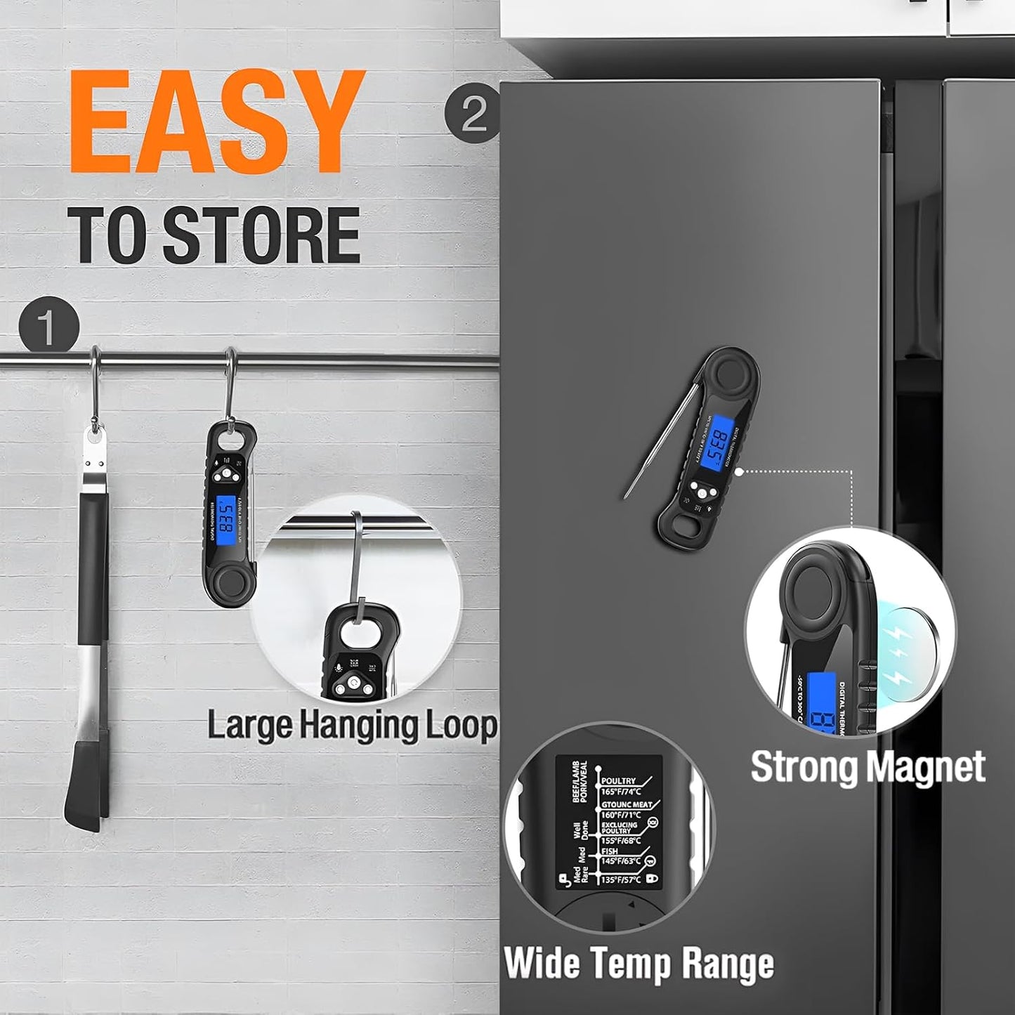 Meat Thermometer Digital, Instant Read Food Thermometer for Cooking Ourtdoor Fryer Candy BBQ Grill Smoker Accessories Kitchen Gadgets, Gifts for Men Stocking Stuffers Him Dad Birthday