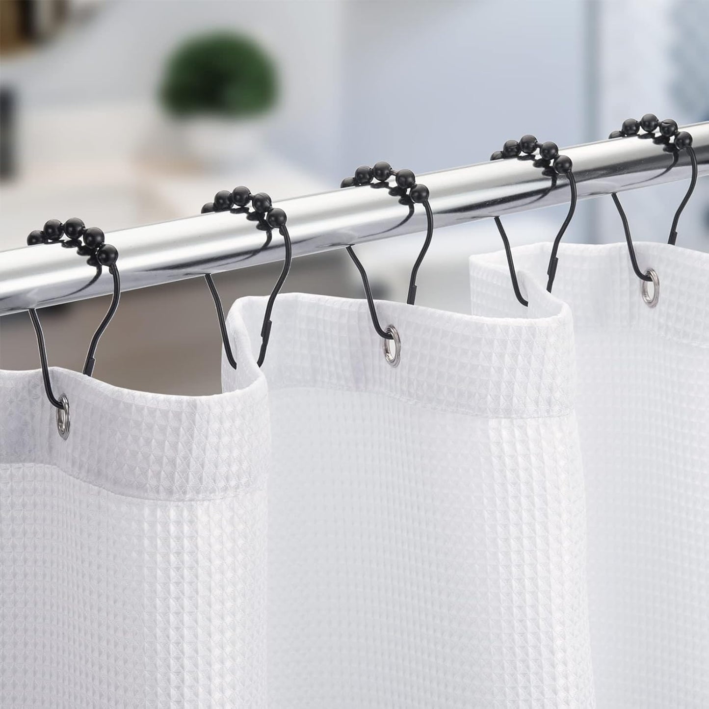 Shower Curtain Rings Hooks, Rust-Resistant Metal Shower Curtain Hooks for Bathroom Shower Rods Shower Hooks Shower Rings for Curtain - Set of 12, Matte Black