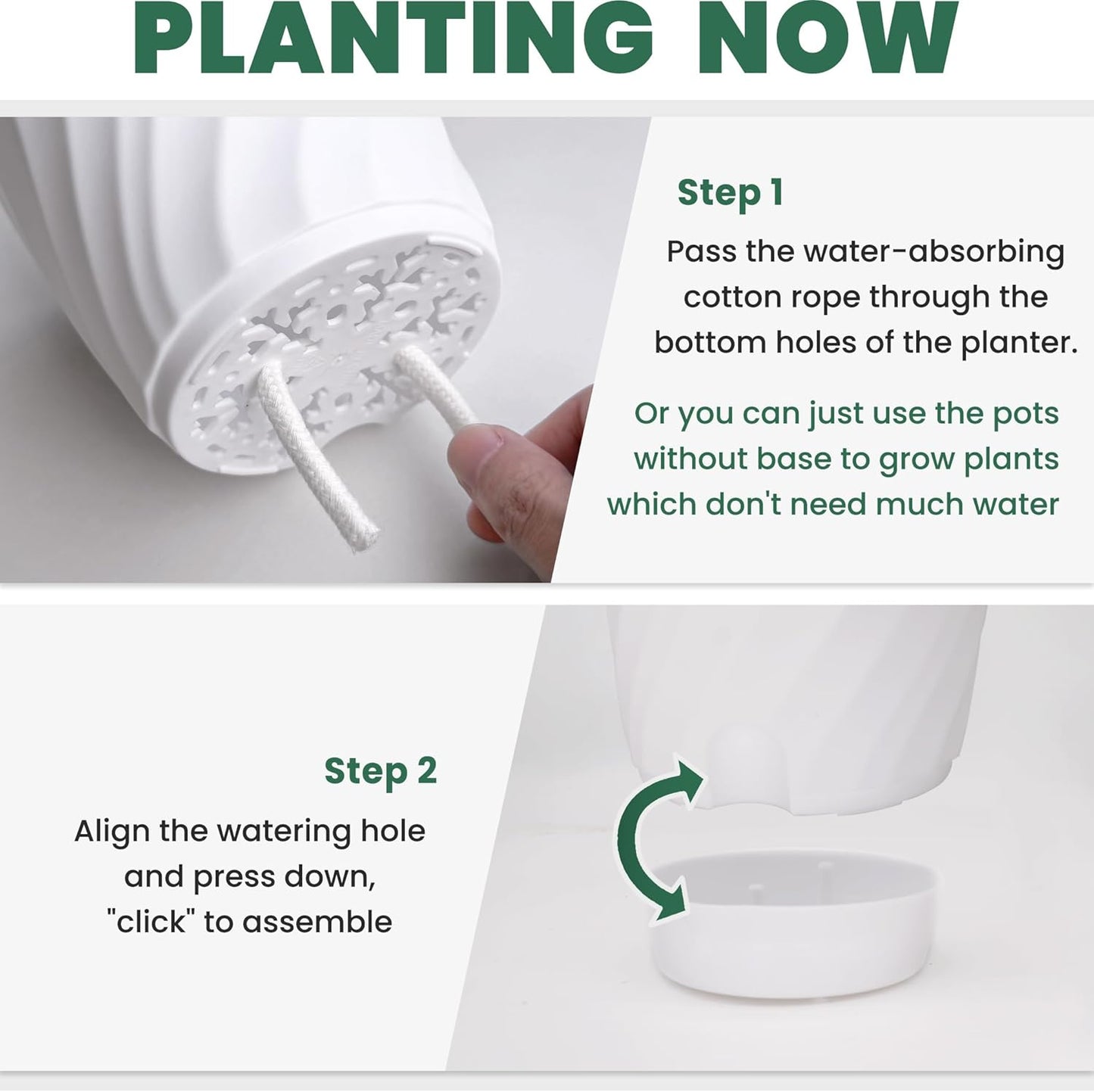 Plant Pots with Drainage, Self Watering Pots for Indoor Plants, Home Decor Flower Planters, 4 Pack 6 Inch Plastic Planters Succulent Pots, White