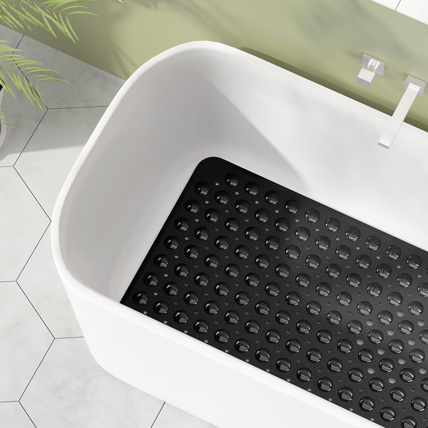 Shower Mat Non Slip 40 X 16 Inches, Shower Stall Mats with Suction Cups and Drain Holes, Non Slip Bath Mat for Tub for Elderly & Kids, Clear Black