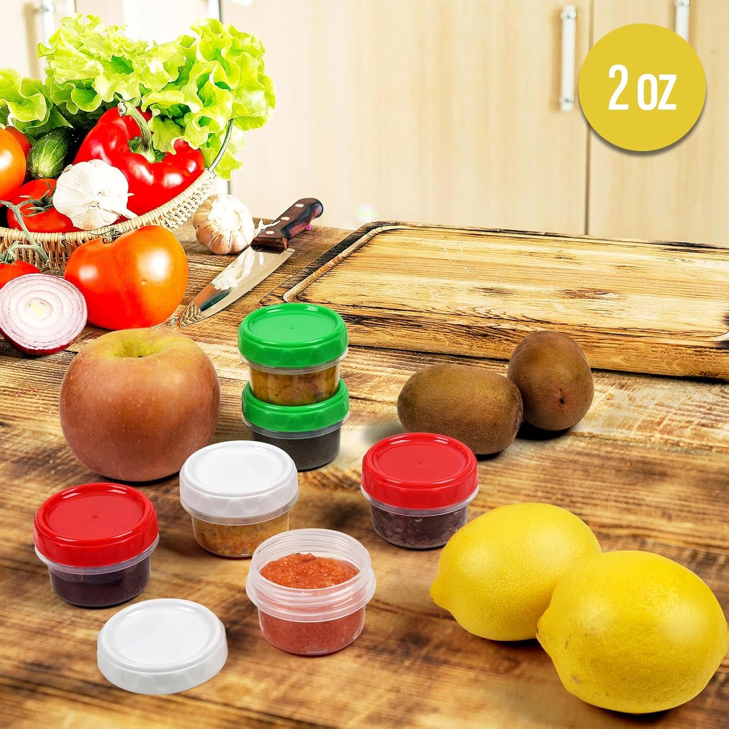 2 Oz Plastic Containers with Lids Small Salad Dressing Container to Go Condiment Sauce Dipping Cups Jars Airtight,6-Pack