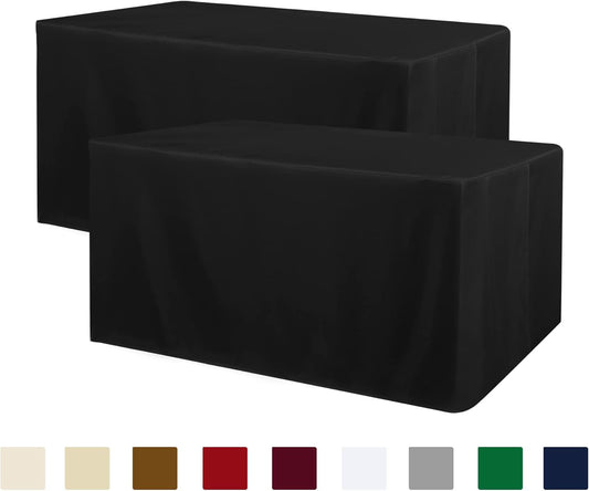 Black Tablecloth Fitted for 6Ft Rectangle Table - Water Resistant Polyester Table Cover for Indoor/Outdoor Use, 72X30 Inches