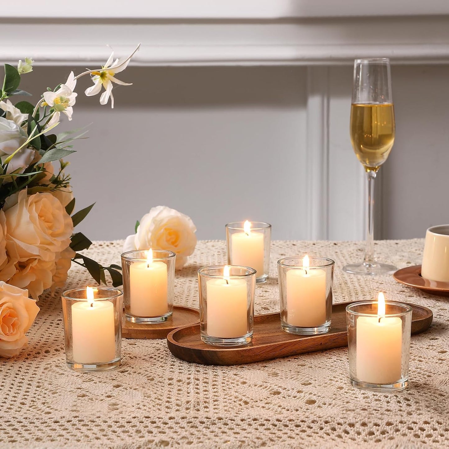 72Pcs Clear Glass Tea Light Holders - Votive Candle Holders Bulk for Weddings Events - Glass Votives for Wedding Centerpieces, Christmas, Thanksgiving - Candle Accessories Decor (72, Clear)