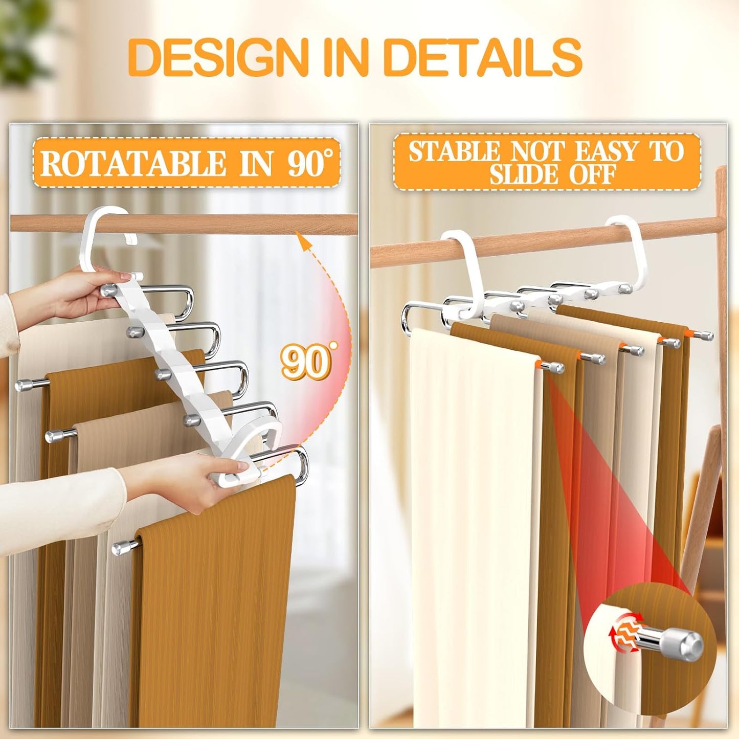 Space-Saving Non-Slip Pants Hangers - 1 Pack for Organizing Jeans, Trousers, Scarves, Leggings, and Skirts (Orange)