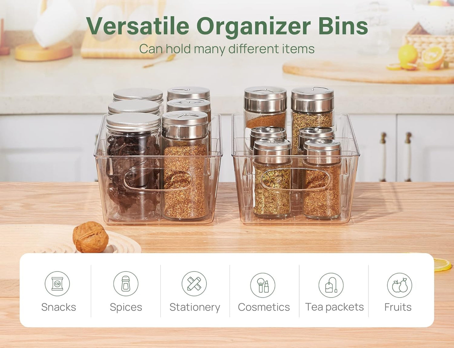 Refrigerator Organizer Bins with Removable Dividers, Freezer Organizer Bins Clear Pantry Organization and Storage Bins, Plastic Stackable Food Storage Bins for Fridge, Kitchen, Cabinet (4 Pack)