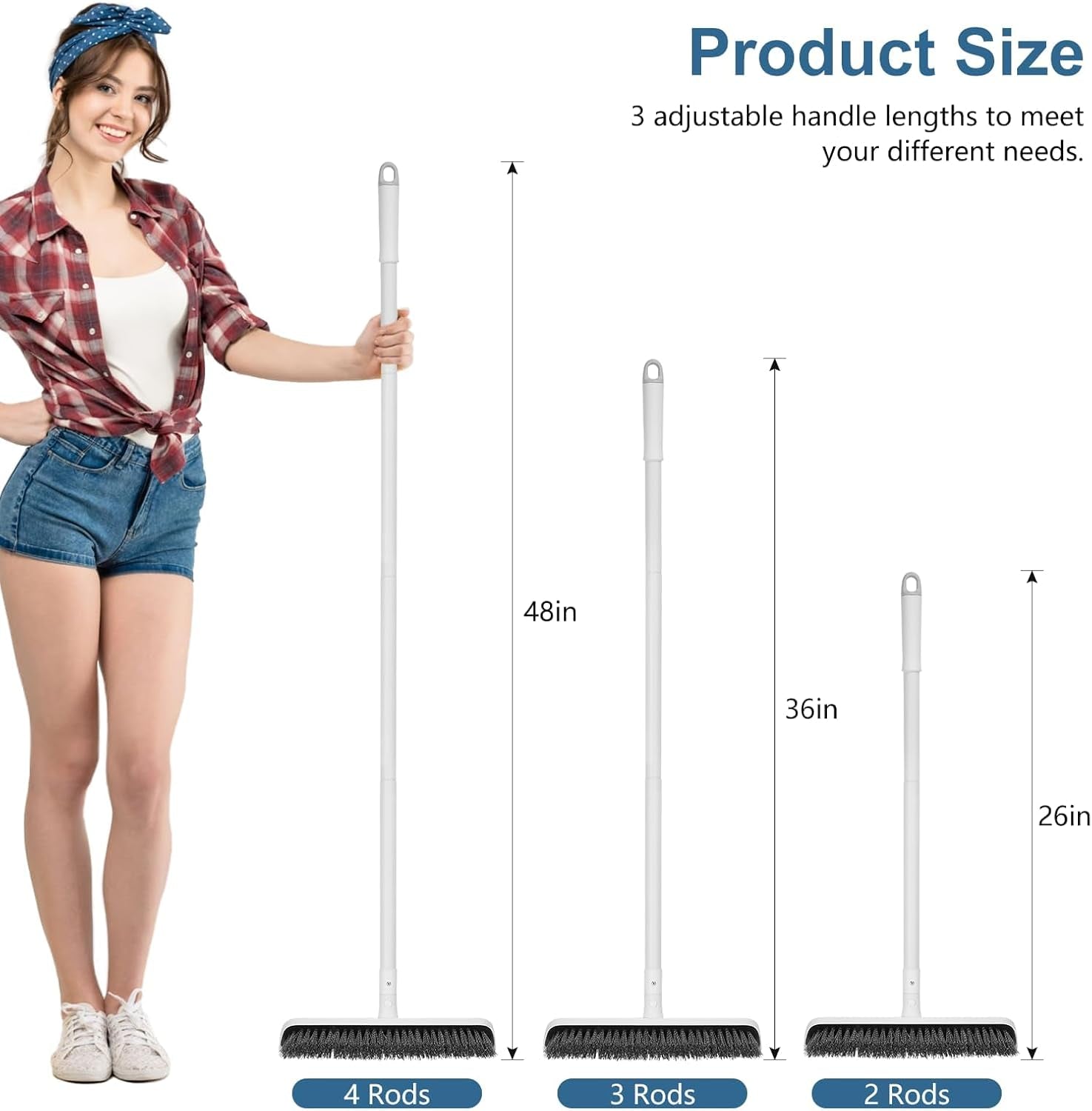 Floor Scrub Brush with 48-Inch Long Adjustable Handle 2 in 1 Scrape Brush Stiff Bristle Floor Scrubber for Cleaning Shower Bathroom Garage Kitchen Wall Deck Tub Tile