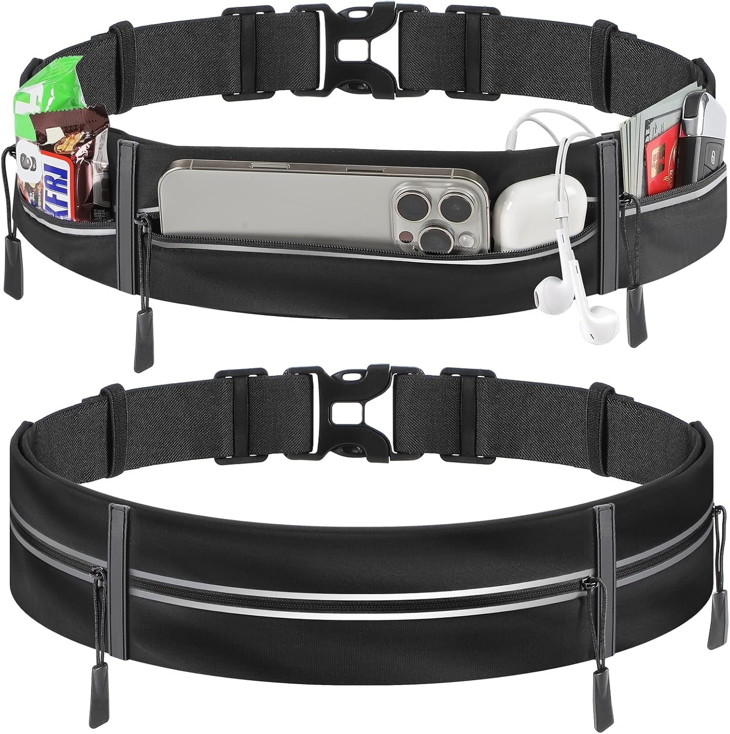 2 Pack Running Belt for Women Men, Running Essentials, Phone Holder for Running, Slim Waist Belt, Money Belt, Waterproof Fanny Pack, Running Accessories, Gym Belt, Belt Bag