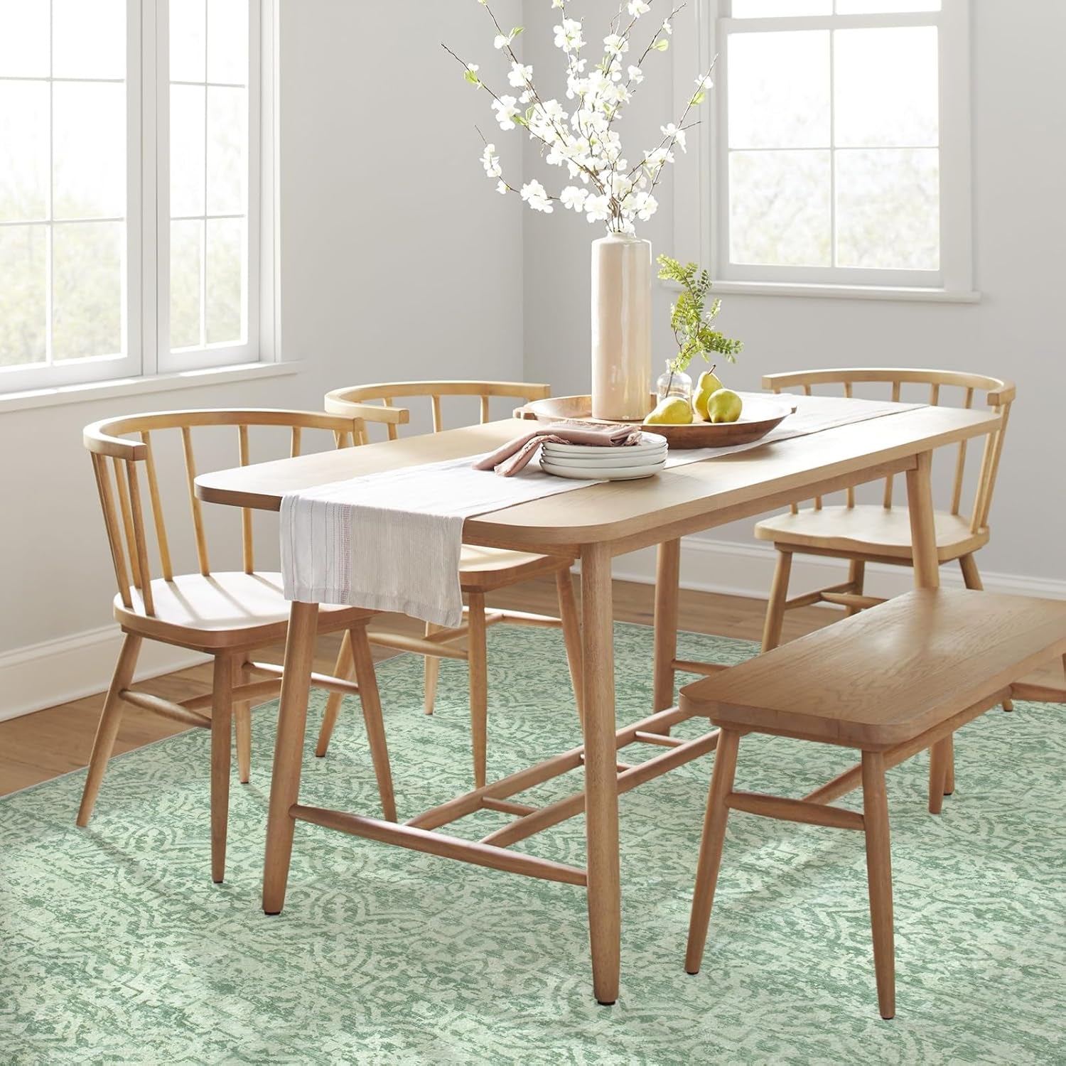 8X10 Sage Green Area Rug, Soft Washable Area Rug Non-Shedding, Non Slip Green Rug Floral Distressed Boho Carpet for Bedroom, Living Room, Dining Room, Office Classroom Decor