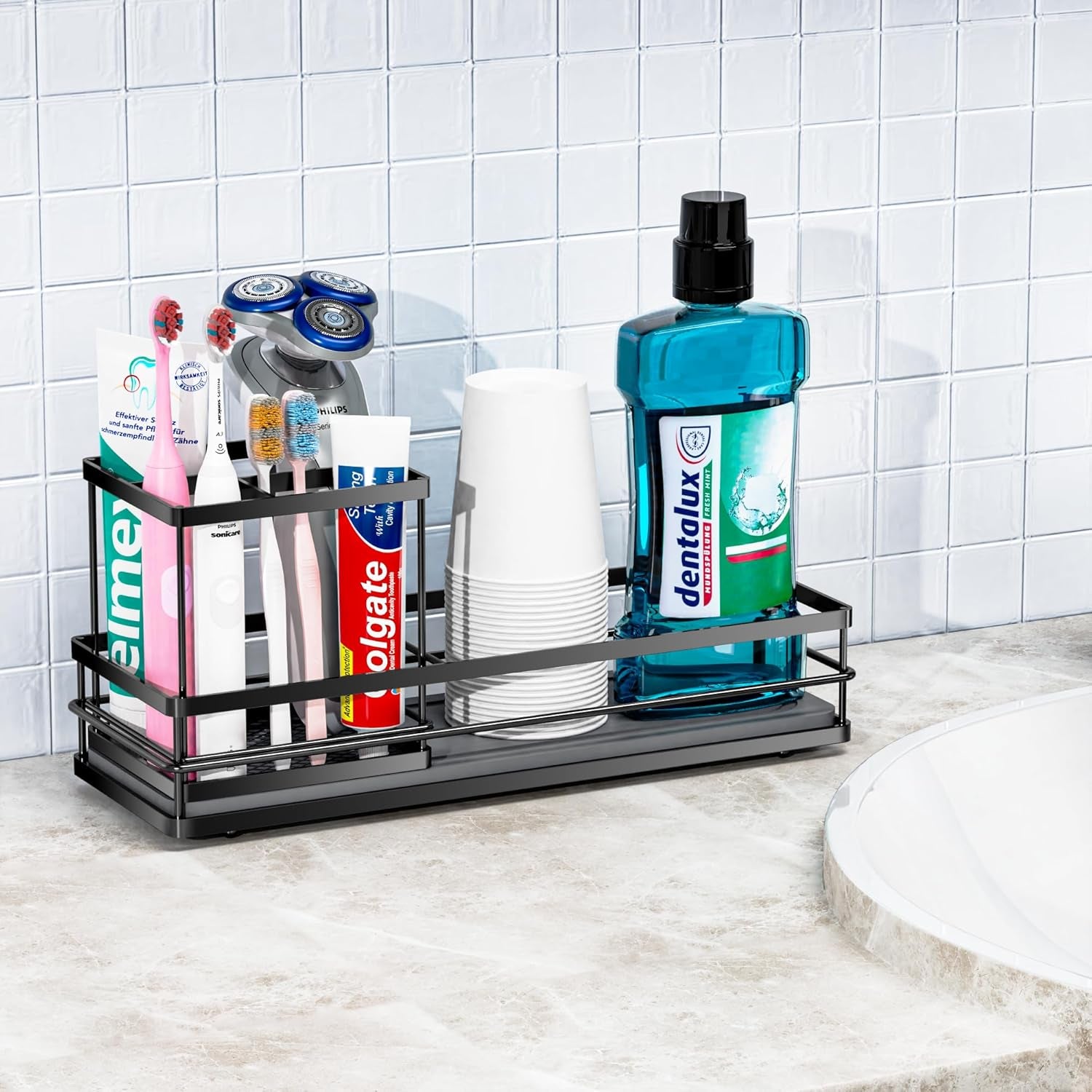 Toothbrush Holders with Water Absorbing Diatomite for Bathrooms, Electric Tooth Brush Toothpaste Holder, Kitchen Countertop Sink Caddy Sponge Organizers and Storage, Stone Drying