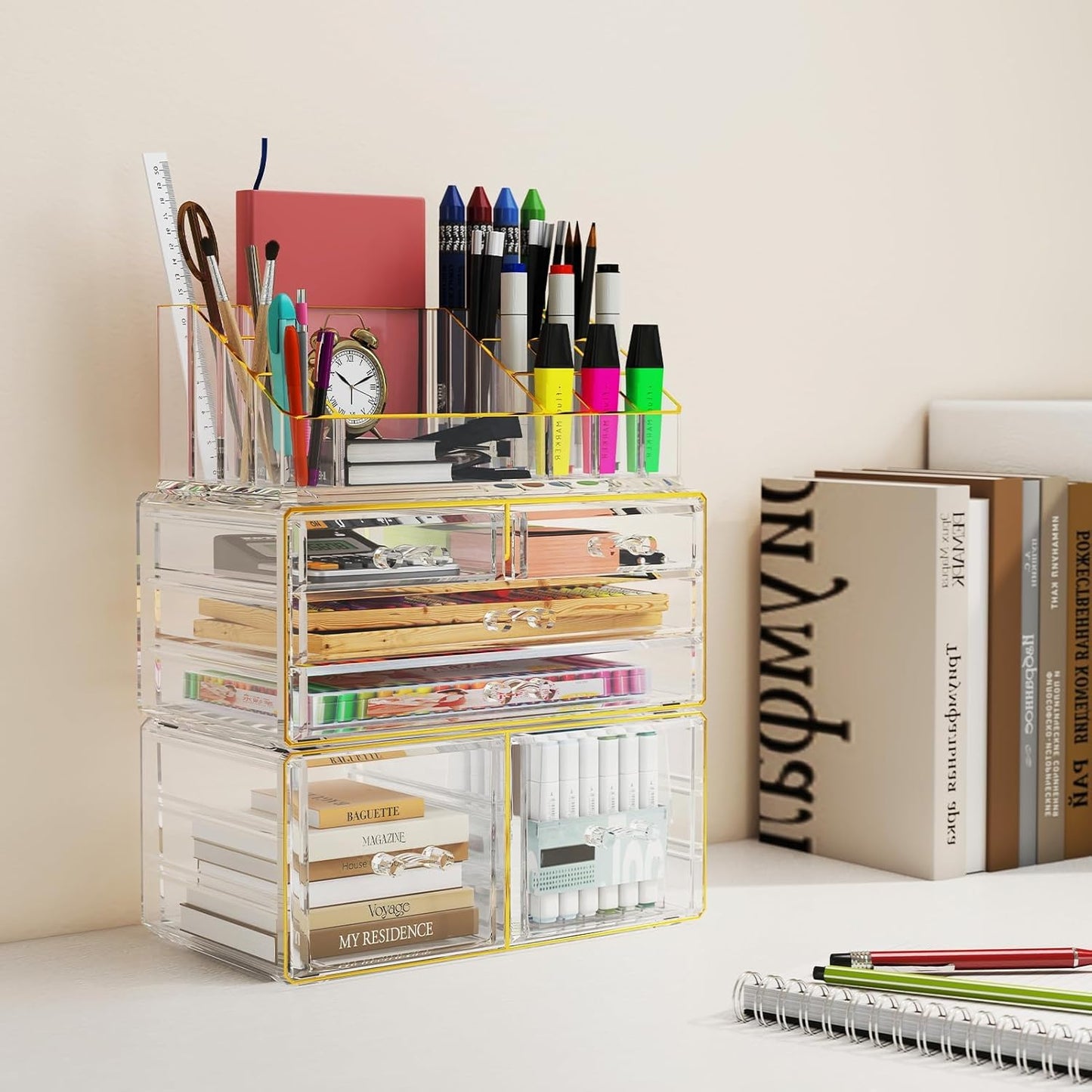 3-Tier Acrylic Makeup Organizer Countertop - Cosmetic Organizer with 6 Drawers, Vanity Organizer for Bathroom/Bedroom, Stackable Makeup Organizers for Lipstick Brush, Skincare, Perfume, Clear