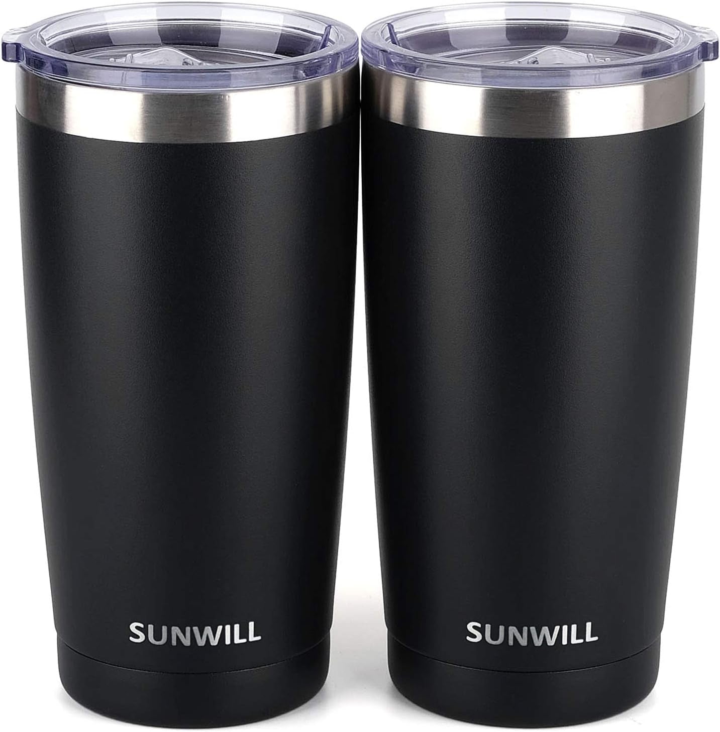 Travel Coffee Mug with Lid, 20 Oz Tumbler Set of 2, Insulated Stainless Steel Cup for Water, Tea, Ice, Powder Coated Black 2 Pack
