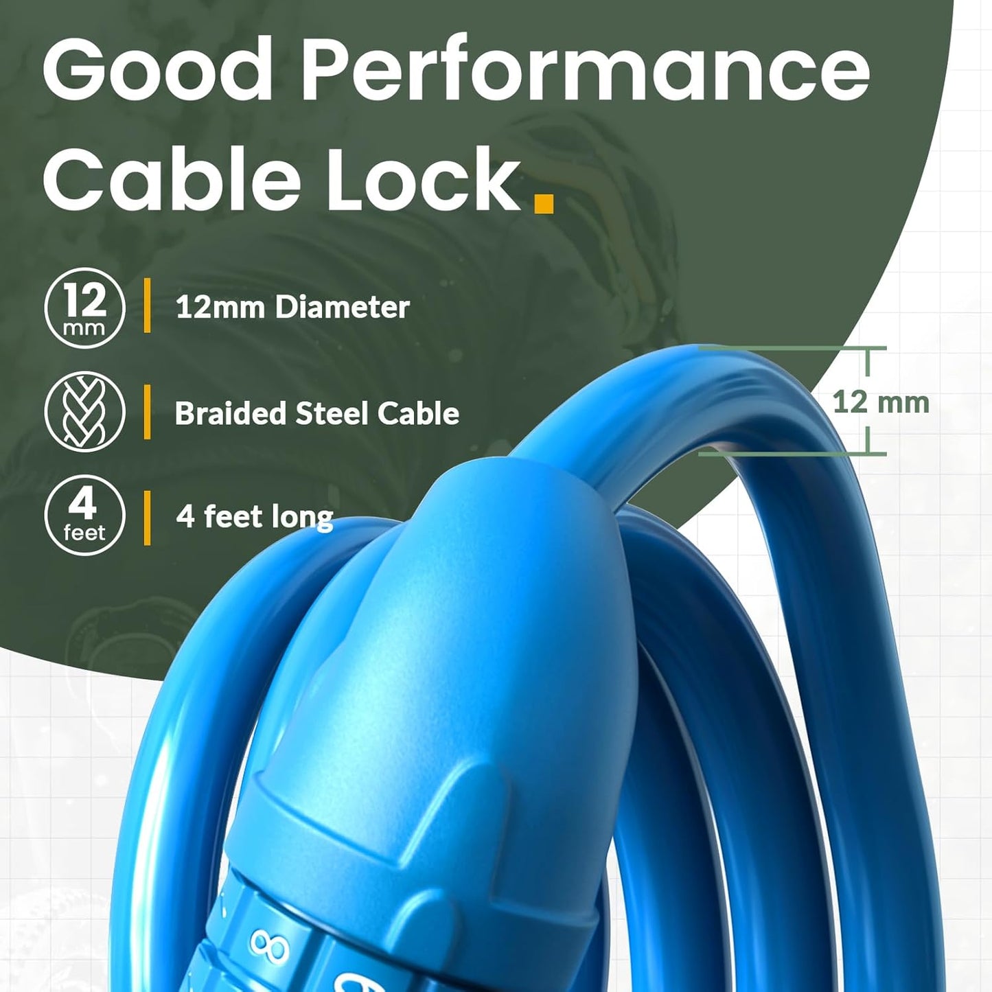 Bike Lock, Bicycle Lock 4 Feet Cable Lock 1/2 Inch Resettable Bike Lock Combination with Mounting Bracket, Bike Accessories for Bicycle, Electric Scooter, Motorcycle