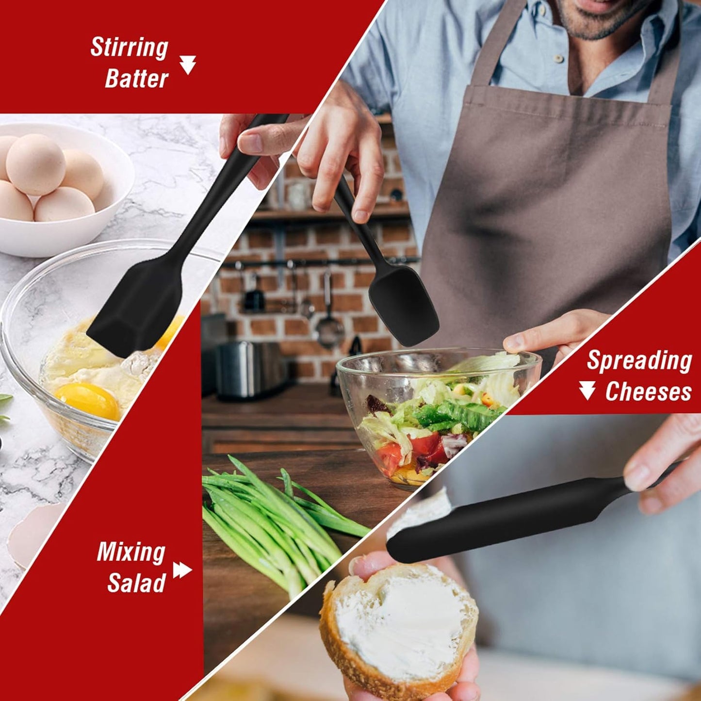 Silicone Spatula Set of 7, Heat-Resistant Rubber Spatulas Kitchen Utensils Set for Non-Stick Cooking Baking Mixing, Seamless & Flexible Design, Dishwasher Safe, Black