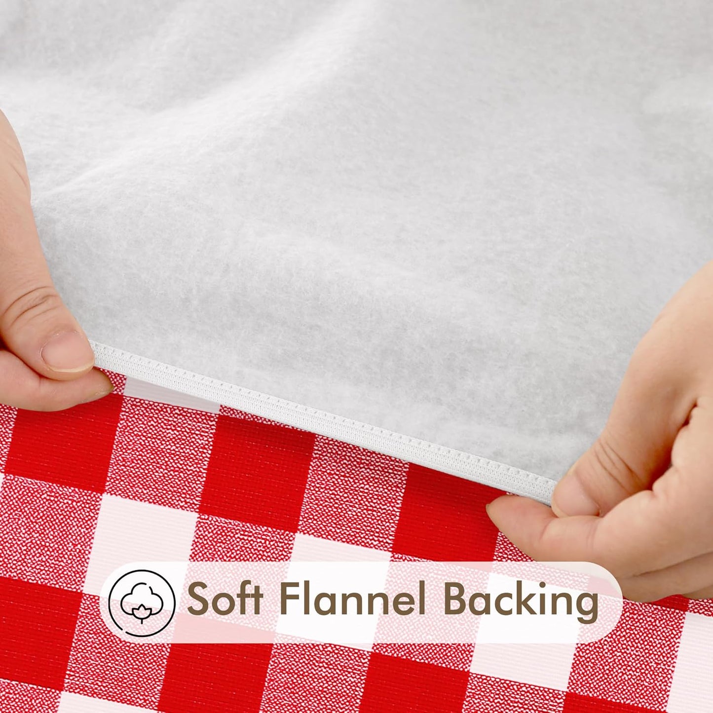 Waterproof Fitted Round Tablecloth with Elastic - Set of 4 Gingham Vinyl Table Covers with Flannel Backing for Outdoor Use, Red and White (Designed for 57"-68" Round Tables)