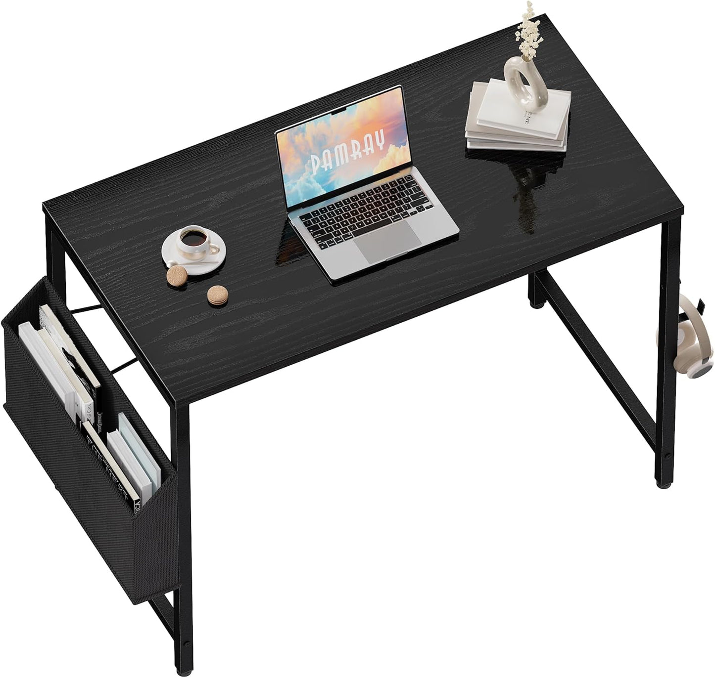 32 Inch Computer Desk for Small Spaces with Storage Bag, Home Office Work Desk with Headphone Hook, Small Office Desk Study Writing Table