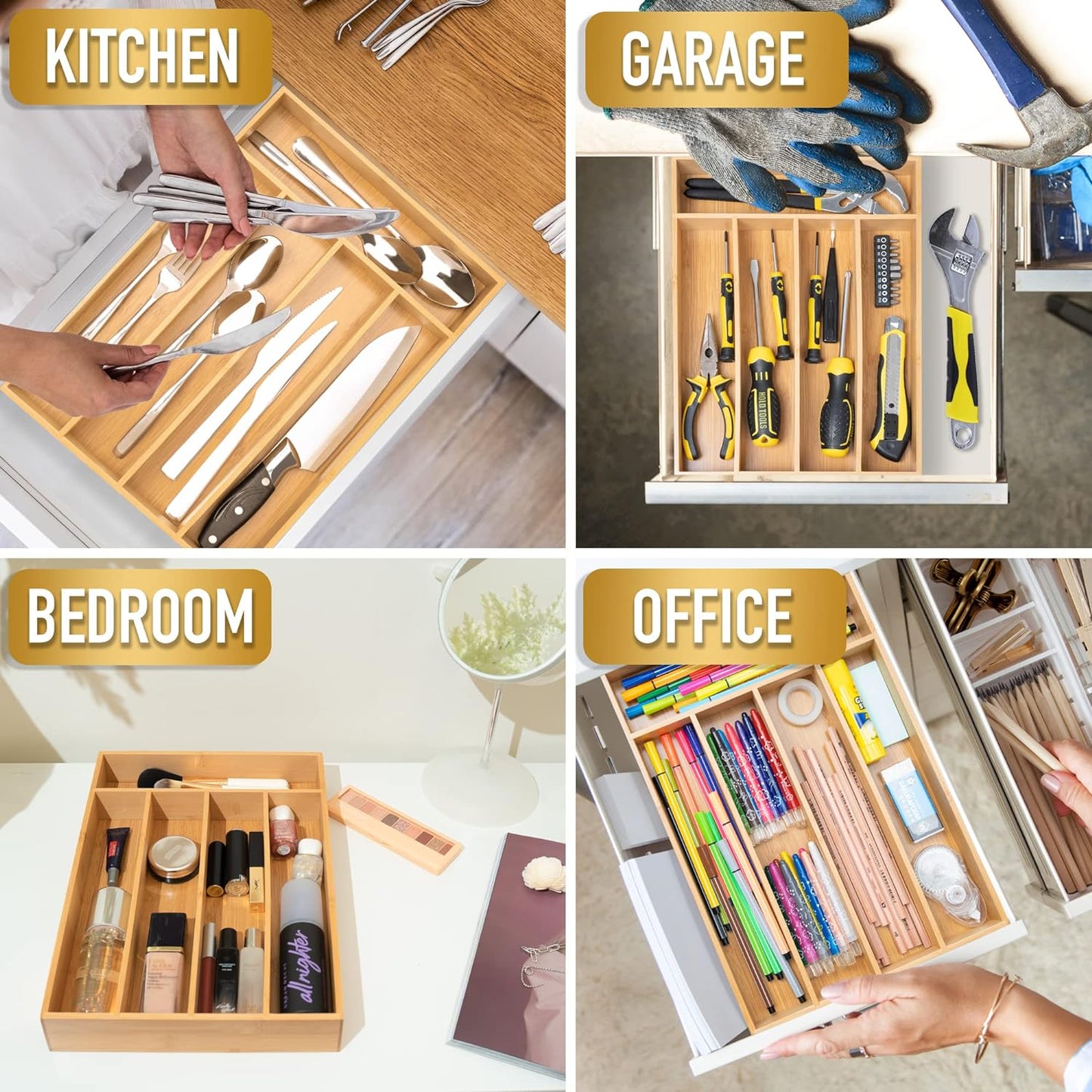 Silverware Organizer Kitchen Drawer Organizer Utensil Organizer Bamboo Silverware Holder Cutlery Organizer in Drawer Flatware Organizer Tray(5 Slots, Natural