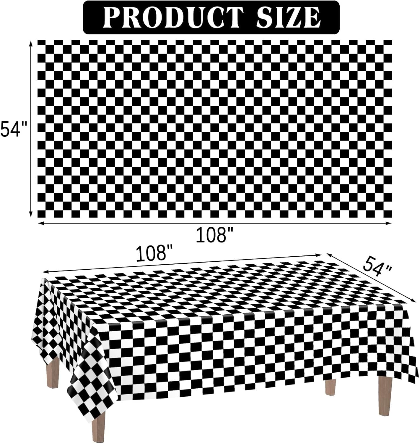2 Pack Checkered Tablecloth, 54 X 108 Inches Black and White Gingham Tablecloths Plastic Table Cloth Disposable Picnic Tablecovers for Rectangle Table