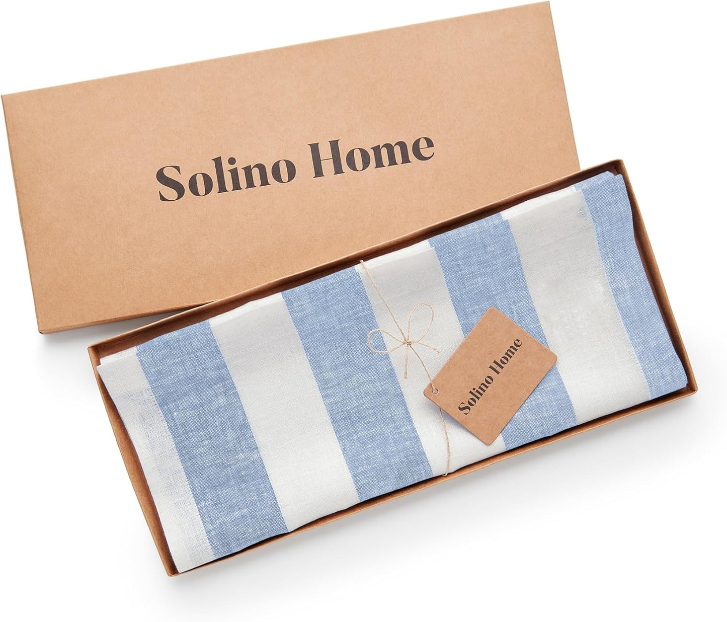 Linen Table Runner 36 Inches - Cabana Stripe 100% Pure Linen Sky Blue and White Table Runner 14 X 36 Inch Ideal for Dresser and Coffee Tables - Summer