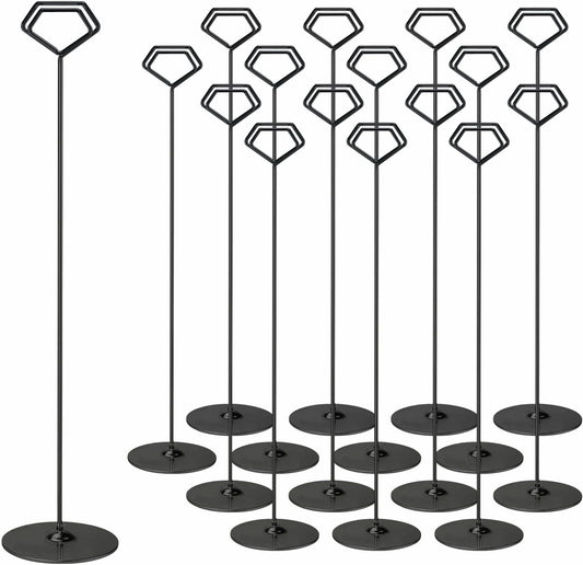 16PK Table Number Holders 12 Inches Place Card Holder Metal Table Card Holders, Picture Holders for Tables, Card Holder Stand for Wedding Décor - Black Sign Holder
