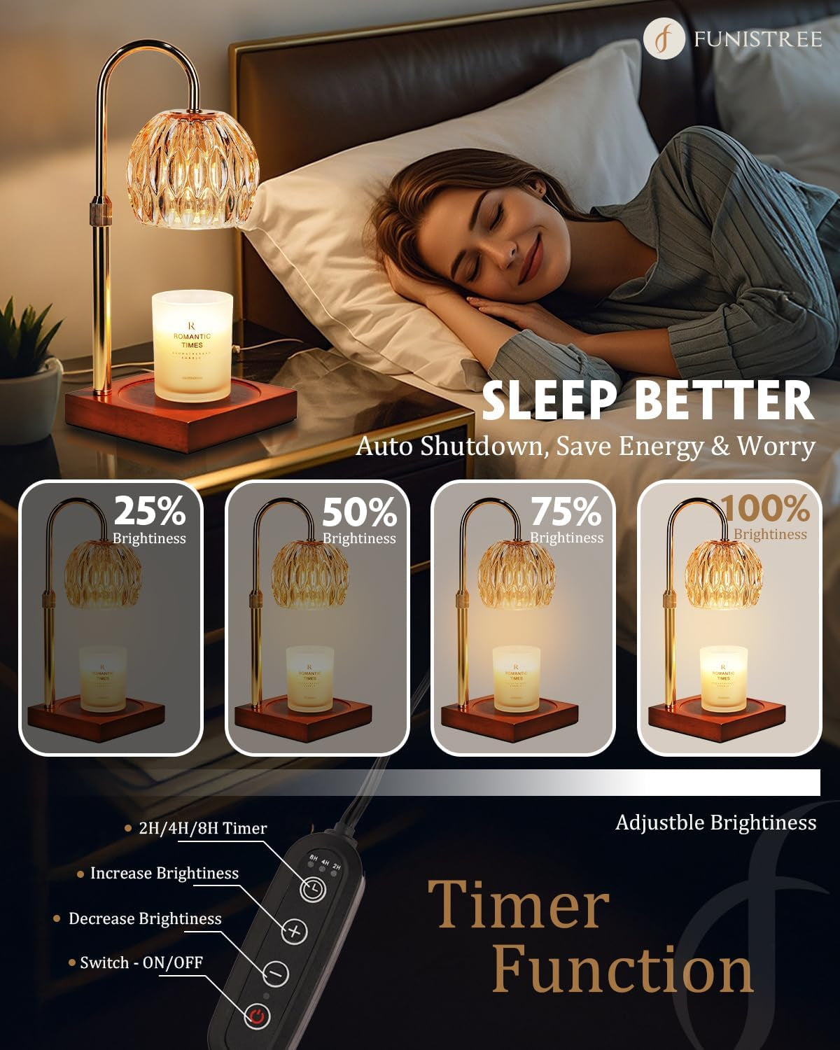 Candle Warmer Lamp, Wax Melter Warmer with Adjustable Height & Timer, Birthday Gifts for Women Mom House Warming New Home Office Decor for Jar Candles, Black