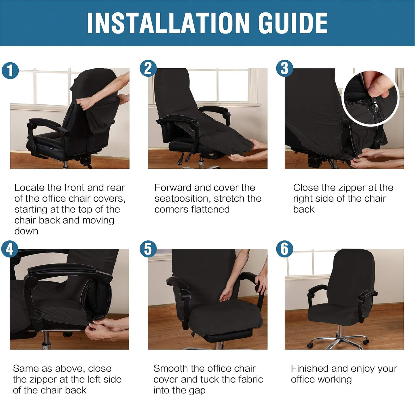 Velvet Home Office Chair Covers Stretchable Computer Desk Chair Covers Mid - High Back Universal Executive Boss Gaming Seat Cover Removable Machine Washable, Black