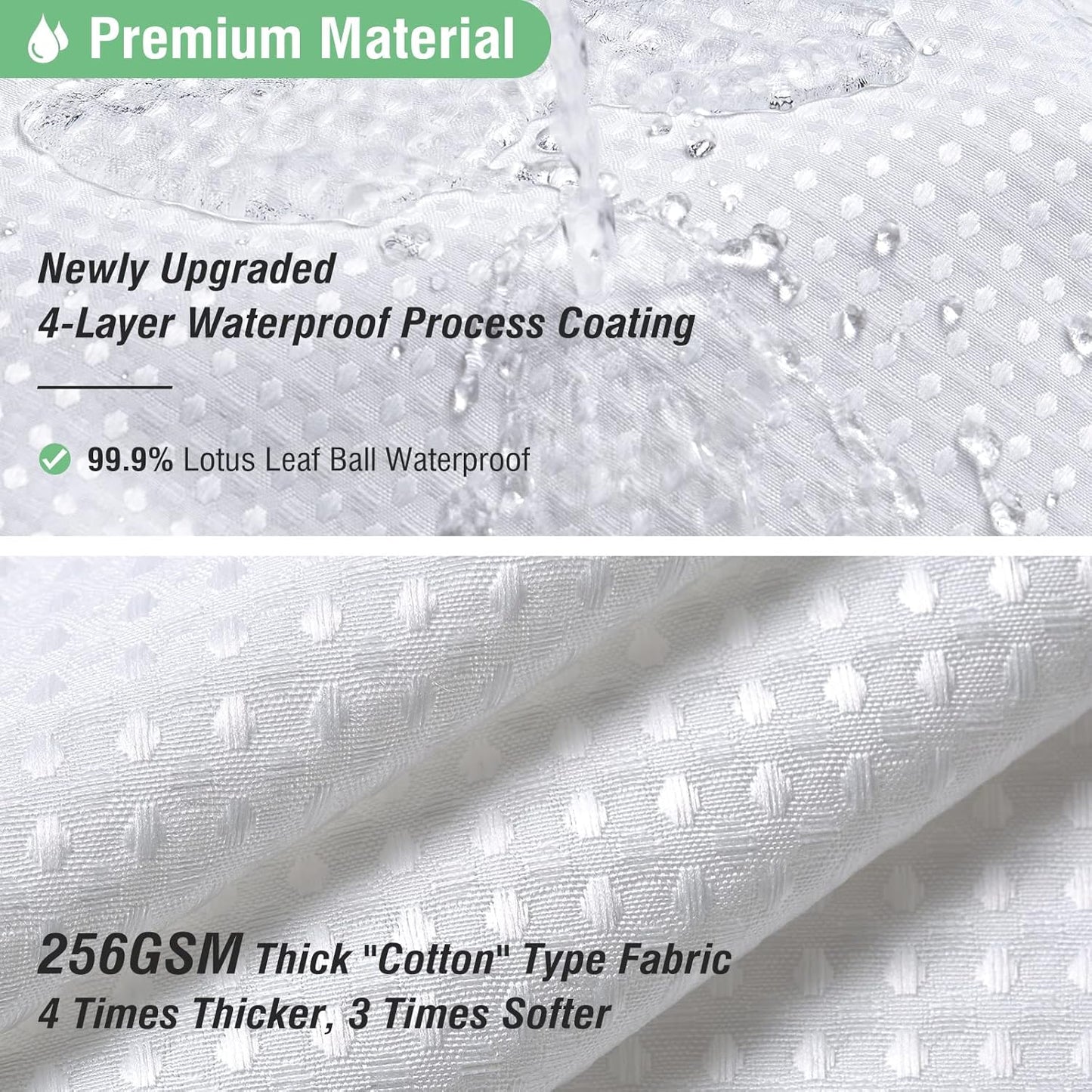 White Fabric Shower Curtain, Waffle Weave Heavy Duty Hotel Luxury Cloth Shower Curtains for Bathroom, 72 Inch 256GSM Weighted Bath Curtain Set with 12 Plastic Hooks,72X72