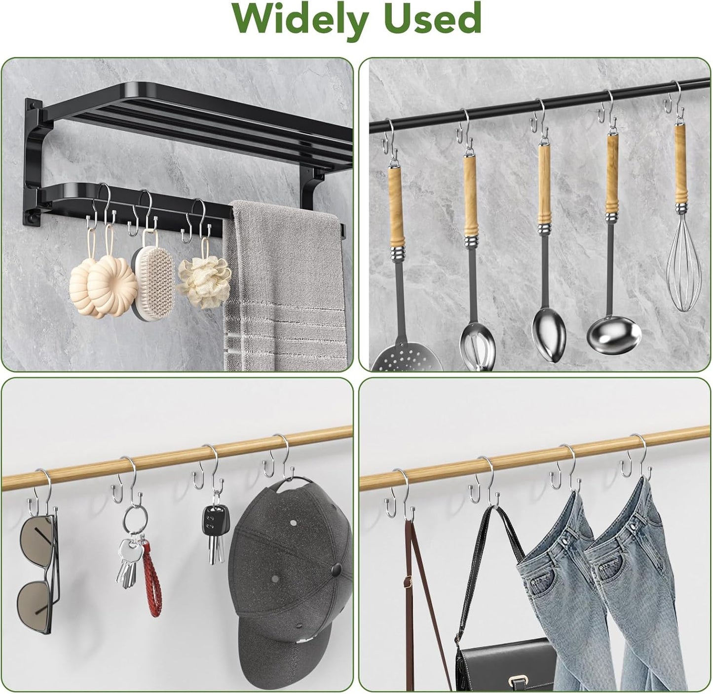 Shower Curtain Hooks, Black Shower Curtain Rings, Sturdy Simple Double Hook Shower Curtain Hooks Rust Proof, Smooth Gliding Metal Shower Hooks for Shower Curtain Rod (Chrome, 12 Pack)
