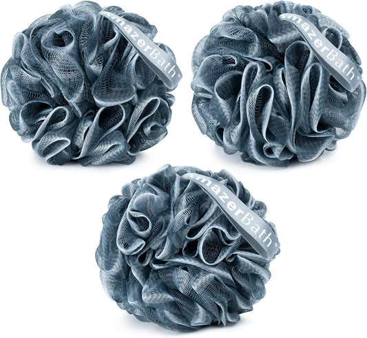 Loofah Sponge, Shower Loofah for Men and Women - Body Scrubber Loofa Set of 3 Indigo & White Edge, Bath Sponge 60G/Pcs