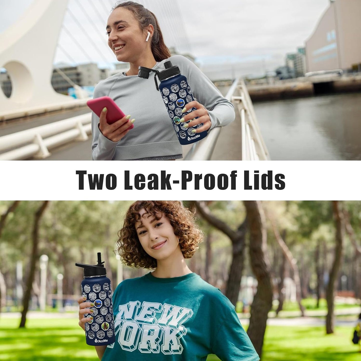 National Parks Water Bottle with Stickers,32 Oz Stainless Steel Insulated Water Bottle with Straw,2 Lids,Leak Proof Metal Water Cup for Hiking,Travel,Sports,Camping,Wide Mouth Bottle