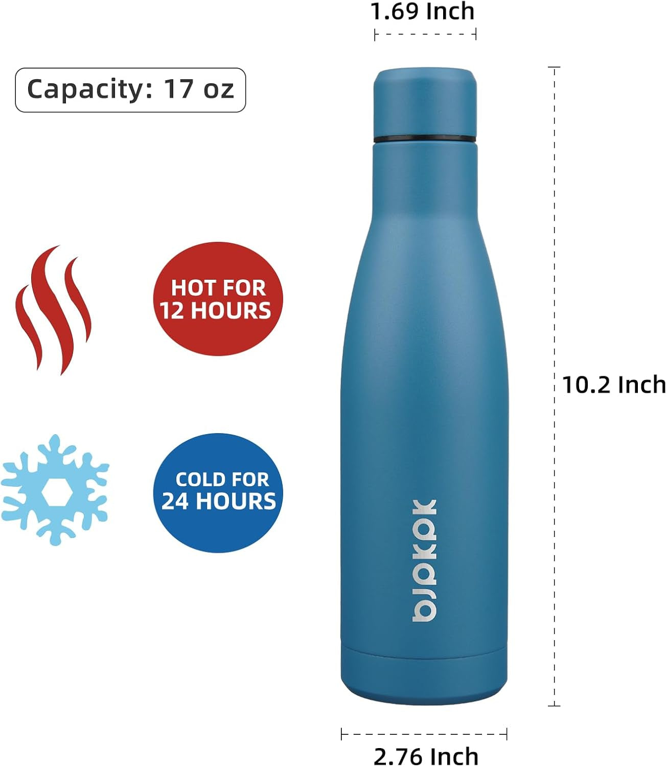 17Oz Insulated Water Bottles Stainless Steel Sports Water Bottles Keep Cold and Hot for Travel Dishwasher Safe,Sea Blue