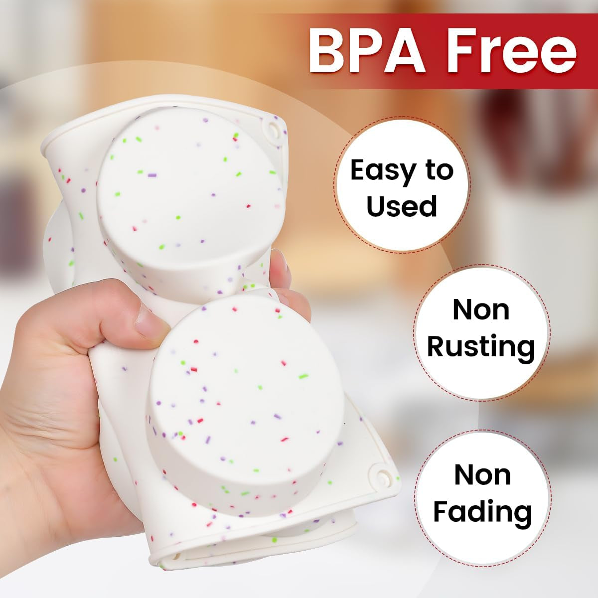 Muffin Top Pan, Silicone Egg Molds for Breakfast Sandwiches 3 Inch round Baking Pan for Oven English Muffins, Whoopie Pies, Corn Bread, Bites, Tarts 2 Pack Confetti