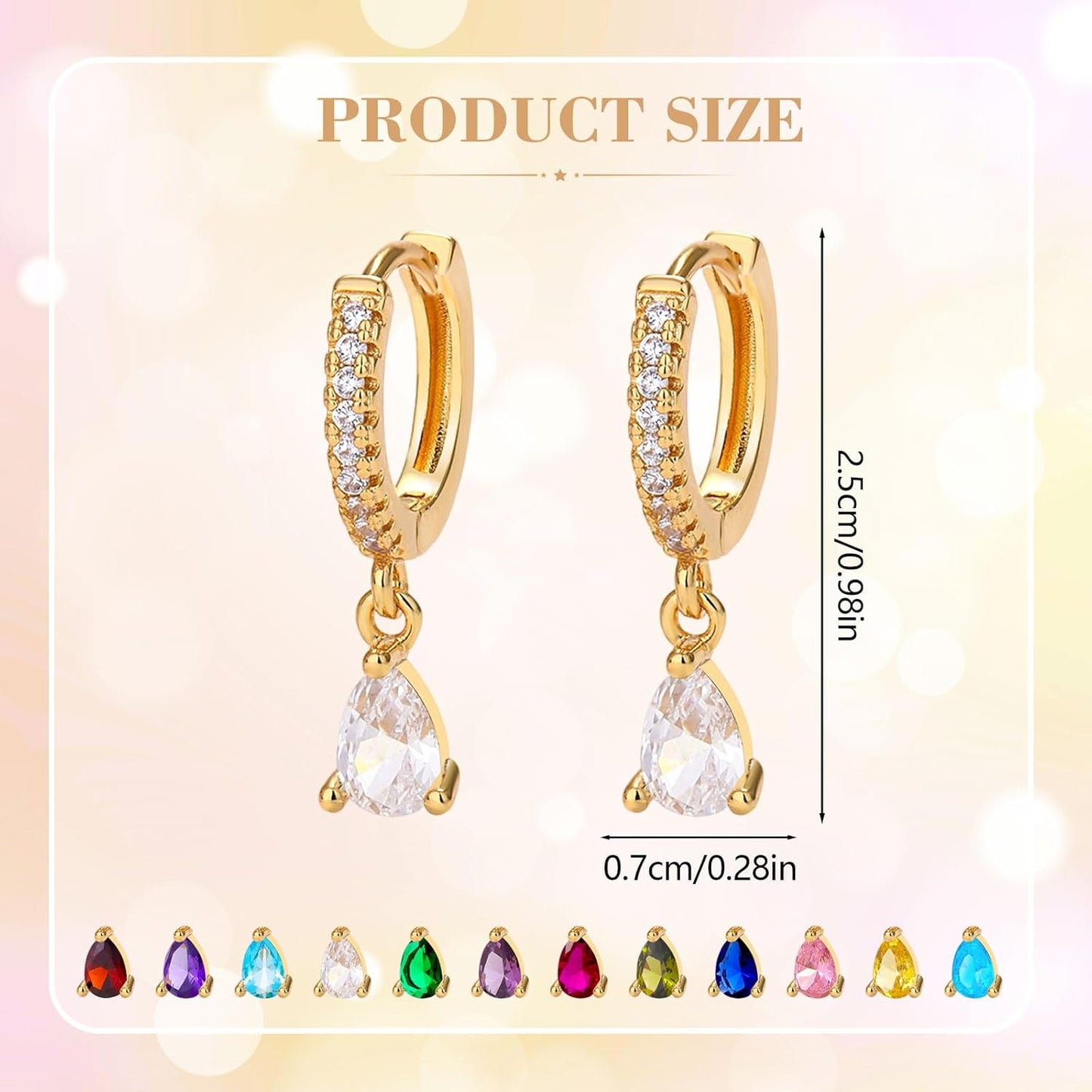 14K Gold Birthstone Trendy Dangle Earrings for Women Teardrop Small Hoop Huggie Hypoallergenic CZ Minimalist Open Earrings Jewelry for Women Gift