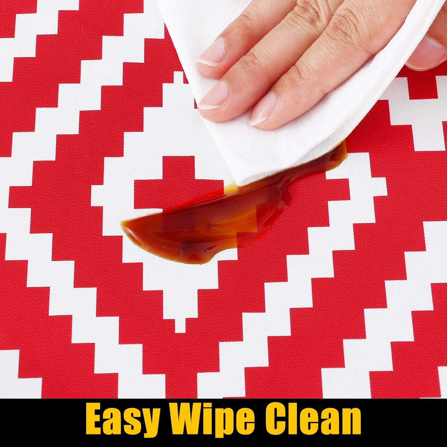 round Picnic Table Cloth, Waterproof Elastic Fitted Outdoor Tablecloths for 36"-44" Tables, Wipeable Flannel Backed Vinyl Table Cover for Camping, Dining and Indoor, Red