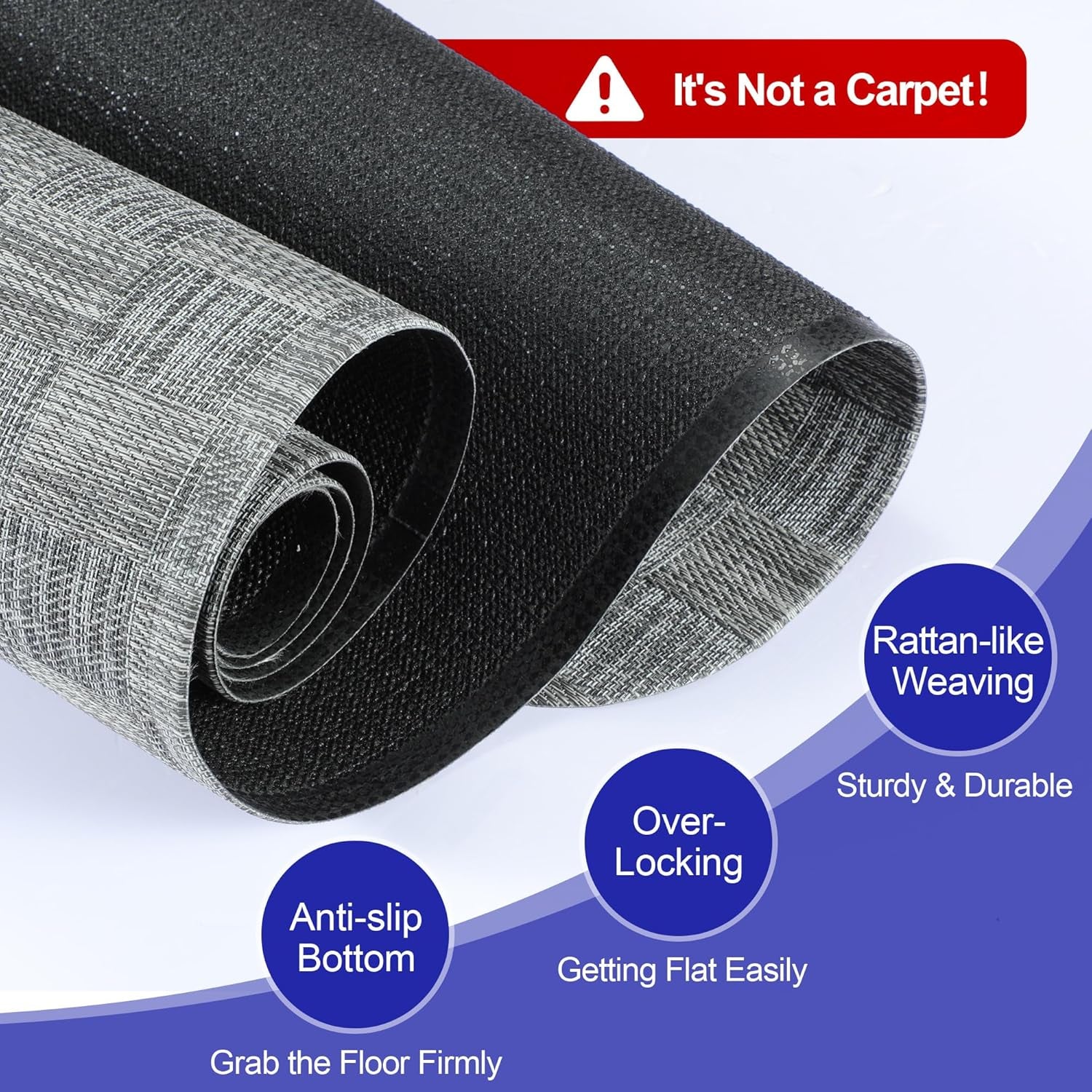 Office Chair Mat for Hardwood Floor, 30"×48" Non-Slip PVC Woven Computer Desk Chair Mat, Heavy Duty Hard Floor Protector for Rolling Chairs, Light Gray, Not for Carpet