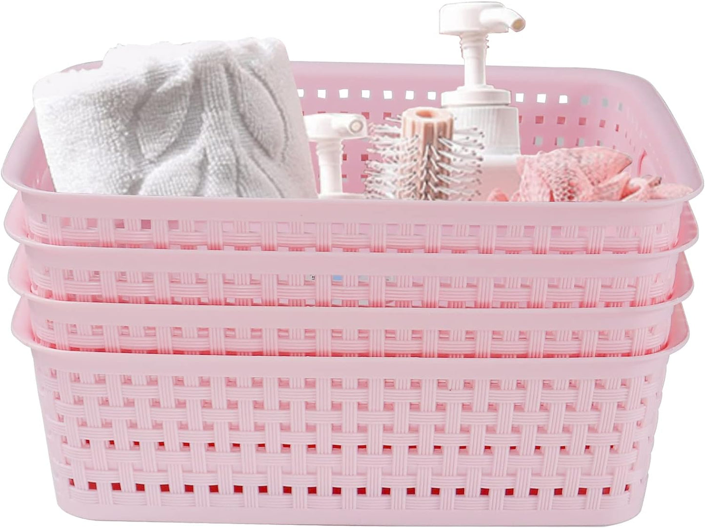 8 Pack Small Pantry Organization and Storage Bins - Household Organizers for Laundry Room, Bathrooms, Bedrooms, Kitchens, Cabinets, Countertops, under Sink or on Shelves (Pink)