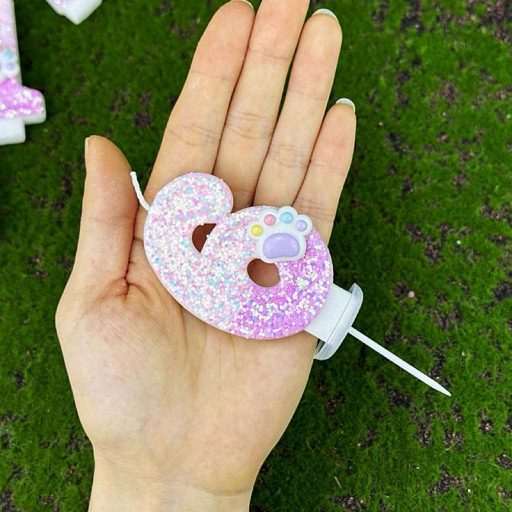 Cat and Dog Paw Number Candles for Cake Decoration, Pink Kitten Paw Number 4 Candle, Dog Themed Birthday Cake Topper for Party Decorations