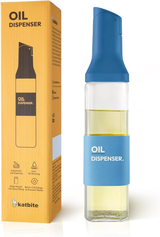 16Oz Glass Olive Oil Dispenser Bottle for Kitchen Cooking - Leakproof Kitchen Essential with Precise Pouring Spout for Salad, Air Fryer, BBQ, Non-Stick Pans, Easy Refill and Use, Blue