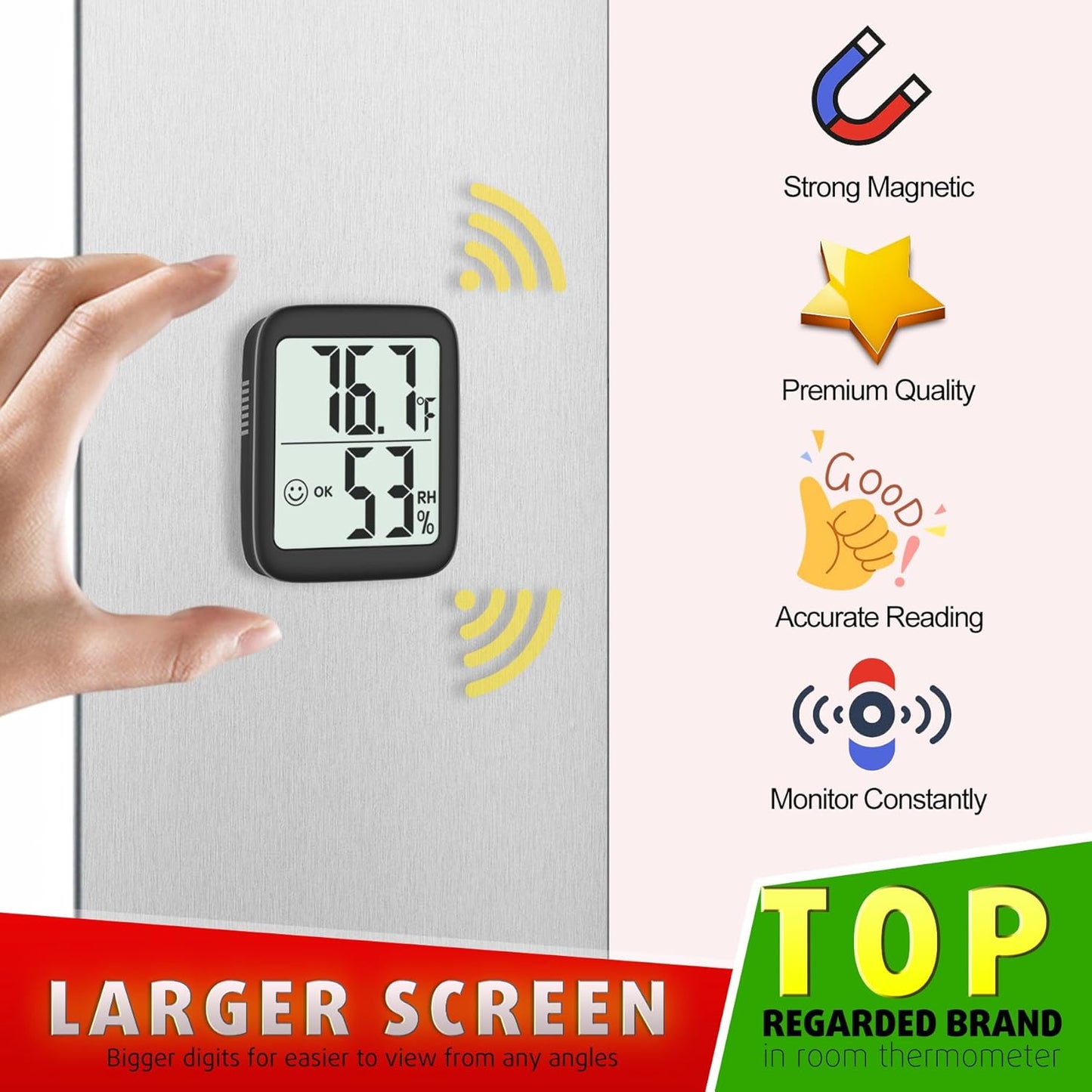 2 Pack Room Thermometer for Home, Indoor Hygrometer Humidity Meter Gauge, Digital Temperature and Humidity Sensor Monitor for House, Terrarium, Incubator, Greenhouse - Battery Included