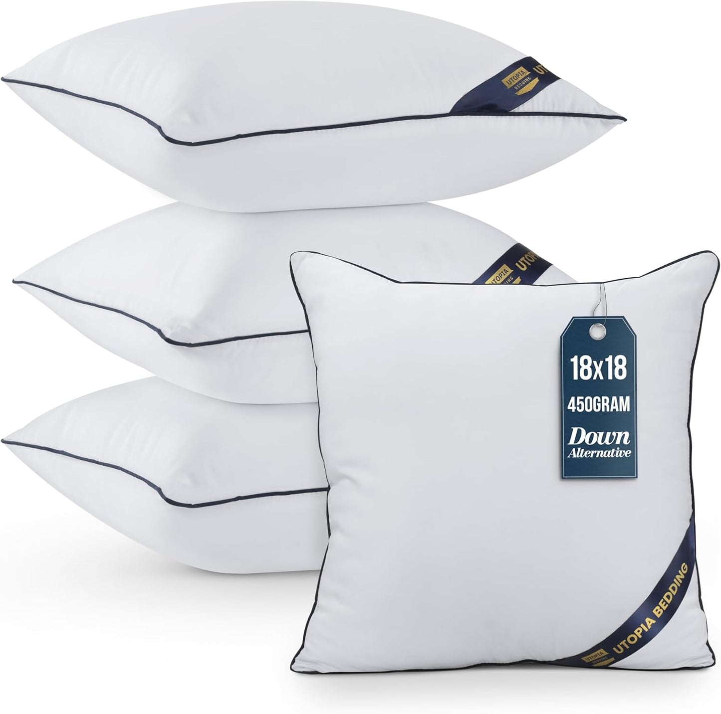 Throw Pillow Inserts (Pack of 4, White), 18 X 18 Inches Decorative Indoor Pillows for Sofa, Bed, Couch, Cushion Sham Stuffer