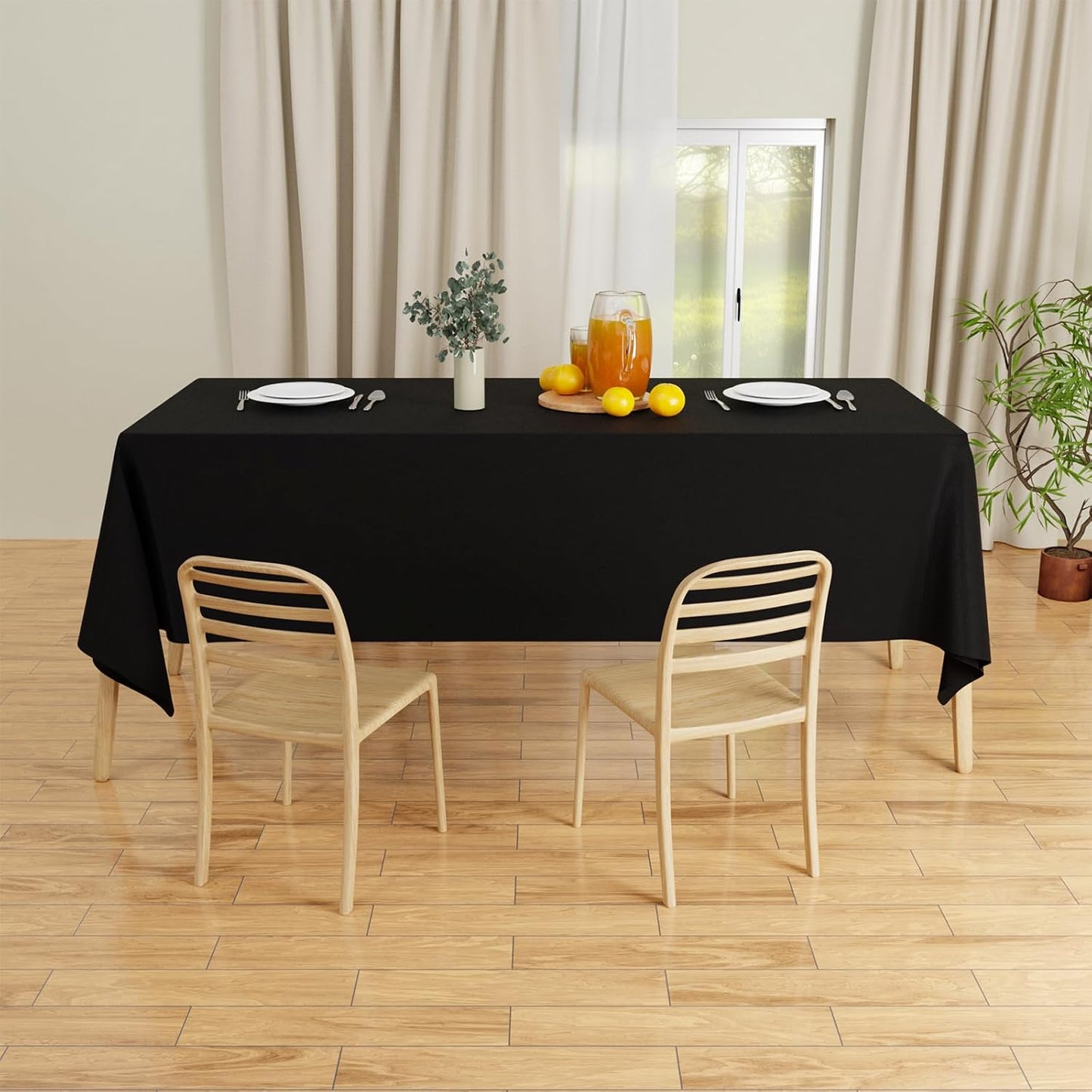 Black Table Cloth for Rectangle Table - 60 X 84 Inch Tablecloths Rectangular Waterproof Washable Wrinkle Resistant for 6 FT Wedding Cocktail Party