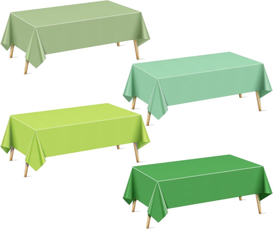 Light Green Rectangle Tablecloth Set - 4 Pieces, 54x72" Solid Color Waterproof and Spillproof Disposable Plastic Covers, Durable for Dining, Buffets, Picnics, and Outdoor Events